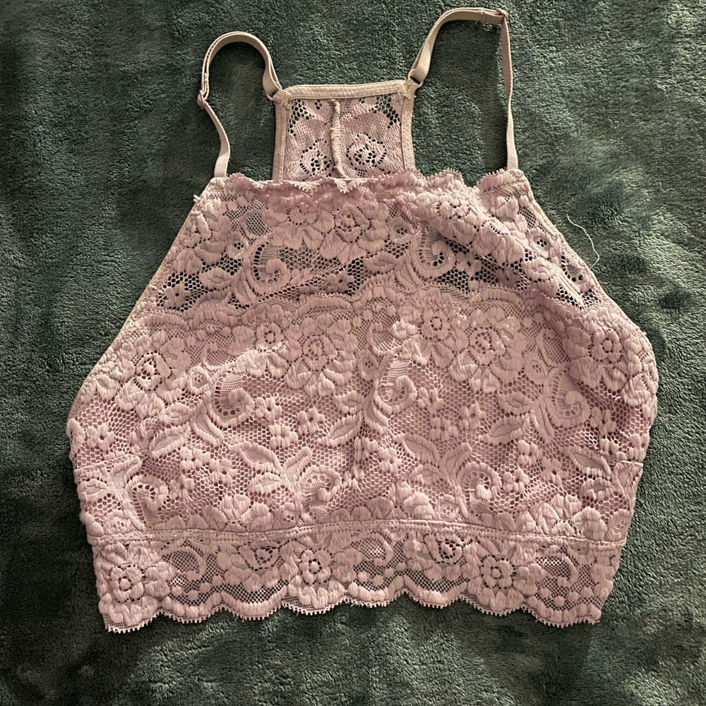 Floral pink bralette halter top with open back